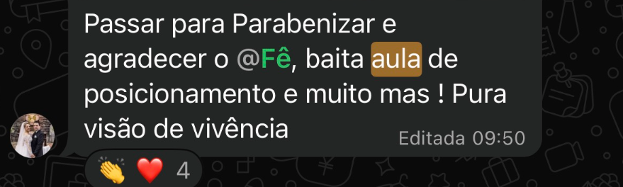 Depoimento agradecendo aula de posicionamento